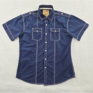 U.S. Expedition Authentic Shirt Men's L Navy Blue Short Sleeve Embroidered EUC